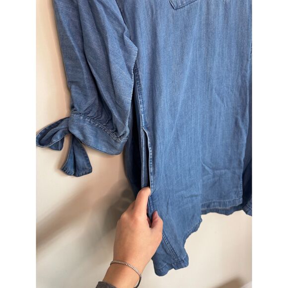Lou & Grey Blue Denim-like Shirt Dress with Bow Detail Medium - Picture 4 of 9